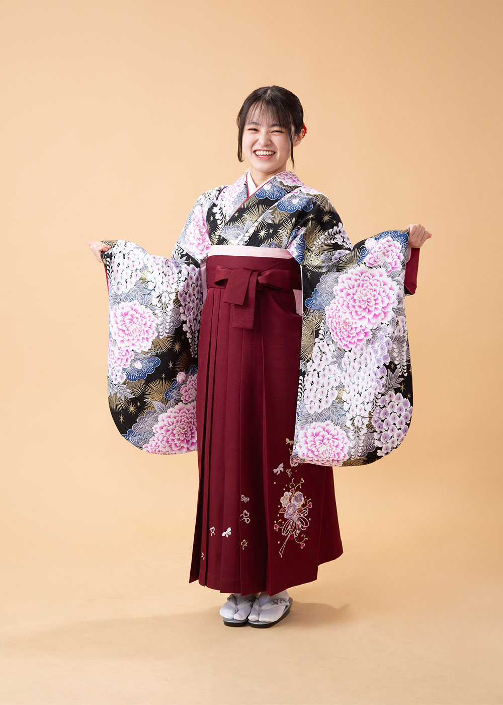 HA-418  黒地パープル藤